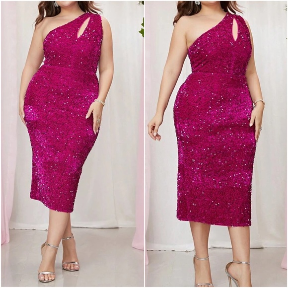 Dresses & Skirts - Plus One Shoulder Sequin Evening Party Sexy Wedding Dress
